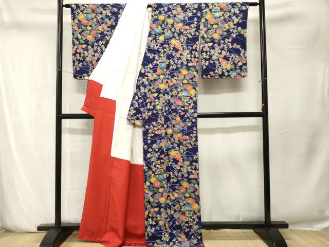 平和屋着物■上質な小紋 菊 萩文 鬼しぼ縮緬 正絹 逸品 CABN1523ev
