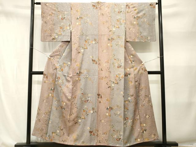 平和屋着物■上質な小紋 扇面枝花間道 金彩 正絹 逸品 CABN1540ev