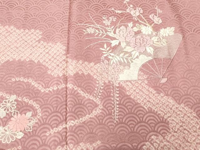 平和屋着物■訪問着 刺繍 絞り 扇面草花文 正絹 逸品 CABN1545ev
