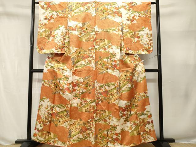 平和屋着物■上質な小紋 松竹梅人物風景文 金彩 金通し地 正絹 逸品 CABN1628ev