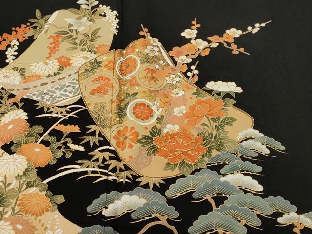 平和屋着物■豪華黒留袖 駒刺繍 誰が袖 松竹梅花車文 暈し染め 金彩 正絹 逸品 CABN1630ev