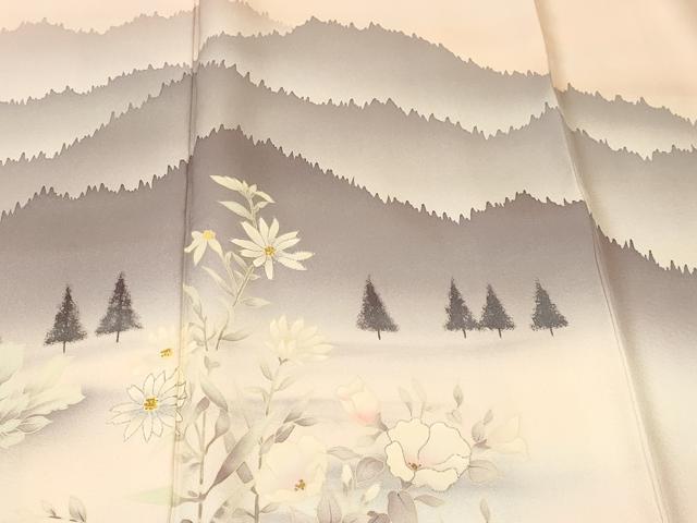 平和屋着物■訪問着 作家物 遠山草花文 暈し染め 銀彩 正絹 逸品 CABN1644ev