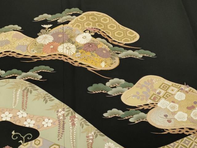 平和屋着物■豪華黒留袖 駒刺繍 松竹梅吉祥花文 金銀彩 正絹 逸品 CABN1647ev