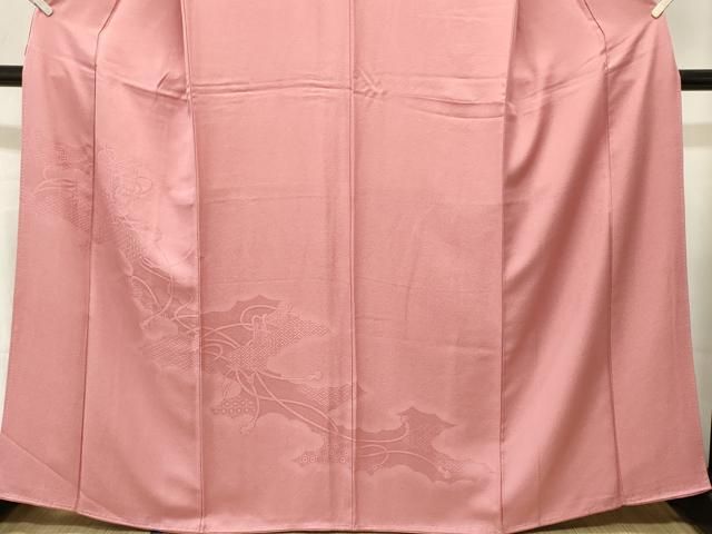 平和屋着物■色留訪問着 色無地 御所車吉祥地紋 石竹色 正絹 逸品 CABN1680ev