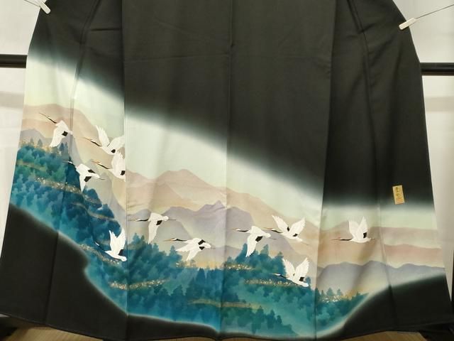 平和屋着物■豪華黒留袖 作家物 遠山樹林飛鶴紋 暈し染め 金彩 正絹 逸品 CABN1696ev