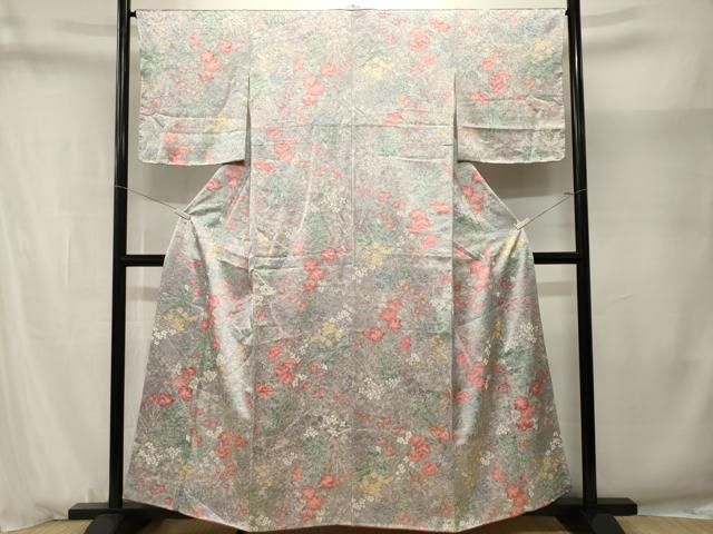 平和屋着物■上質な小紋 麻生観佑作 草花文 金糸 正絹 逸品 CABN1697ev