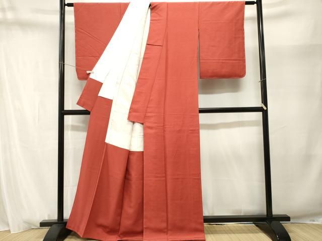 平和屋着物■上質な紬 色無地 赤丹色 正絹 逸品 CABN1707ev