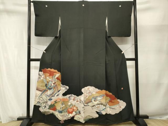 平和屋着物■豪華黒留袖 作家物 扇面尾長鳥笹梅文 暈し染め 金彩 正絹 逸品 CABN1715ev