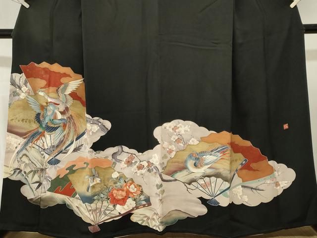 平和屋着物■豪華黒留袖 作家物 扇面尾長鳥笹梅文 暈し染め 金彩 正絹 逸品 CABN1715ev