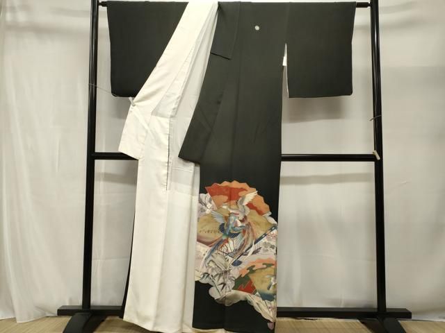 平和屋着物■豪華黒留袖 作家物 扇面尾長鳥笹梅文 暈し染め 金彩 正絹 逸品 CABN1715ev