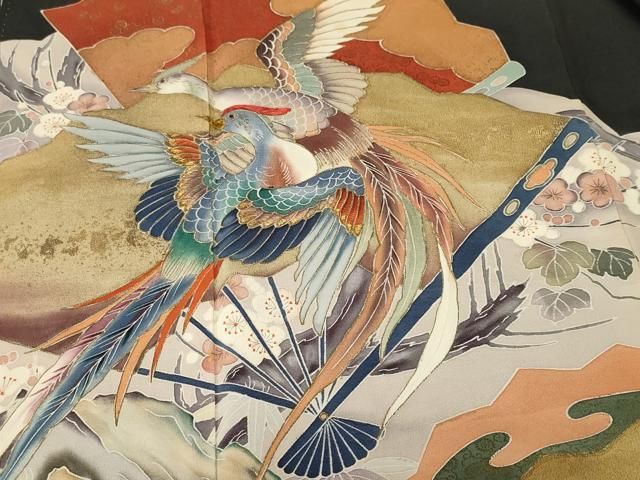 平和屋着物■豪華黒留袖 作家物 扇面尾長鳥笹梅文 暈し染め 金彩 正絹 逸品 CABN1715ev
