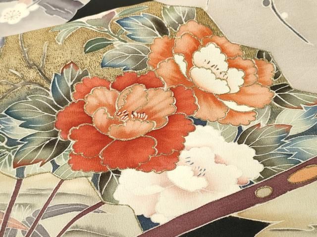 平和屋着物■豪華黒留袖 作家物 扇面尾長鳥笹梅文 暈し染め 金彩 正絹 逸品 CABN1715ev