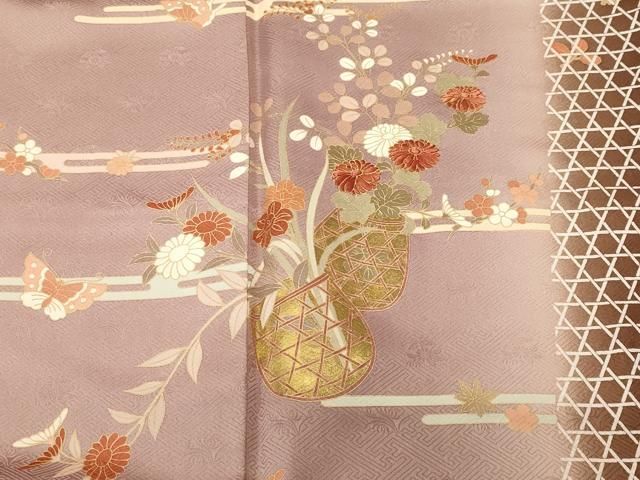平和屋着物■訪問着 刺繍 舞蝶花籠文 花筏文 暈し染め 金彩 無落款 正絹 逸品 CABN1716ev