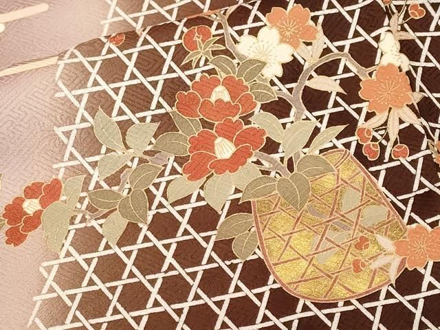 平和屋着物■訪問着 刺繍 舞蝶花籠文 花筏文 暈し染め 金彩 無落款 正絹 逸品 CABN1716ev