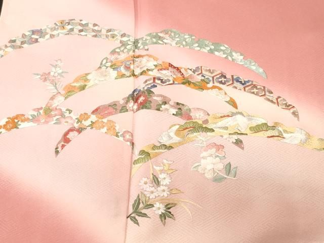 平和屋着物■訪問着 総刺繍 雪芝草花文 暈し染め 正絹 逸品 CABN1717ev
