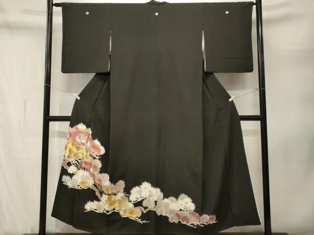 平和屋着物■豪華黒留袖 刺繍 松葉文 金銀彩 正絹 逸品 CABN1733ev