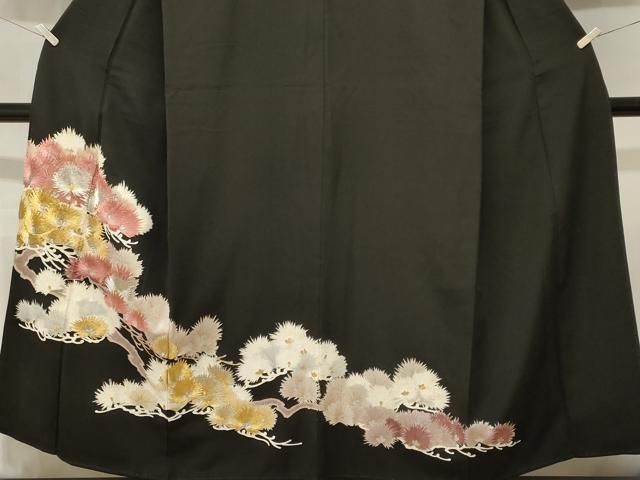 平和屋着物■豪華黒留袖 刺繍 松葉文 金銀彩 正絹 逸品 CABN1733ev