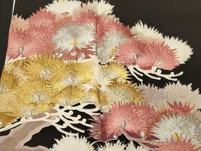 平和屋着物■豪華黒留袖 刺繍 松葉文 金銀彩 正絹 逸品 CABN1733ev