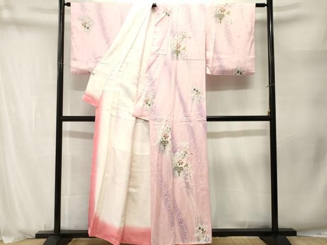 平和屋着物■上質な小紋 更紗枝花文 暈し染め 金彩 正絹 逸品 CABN1734ev