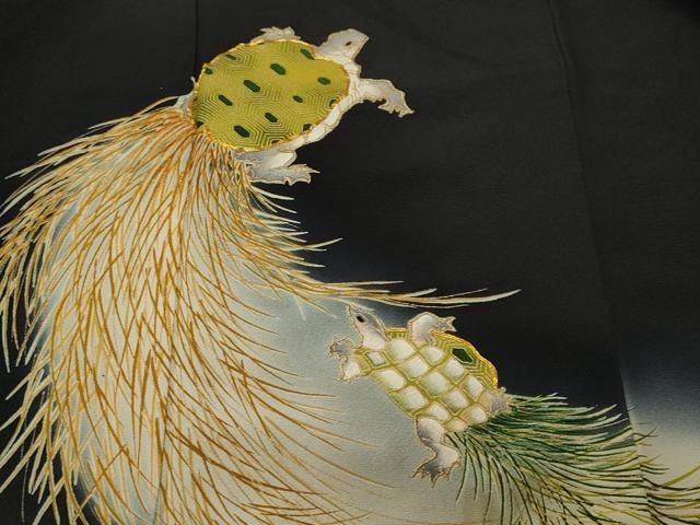 平和屋着物■豪華黒留袖 駒刺繍 蓑亀 暈し染め 金彩 正絹 逸品 CABN1779ev