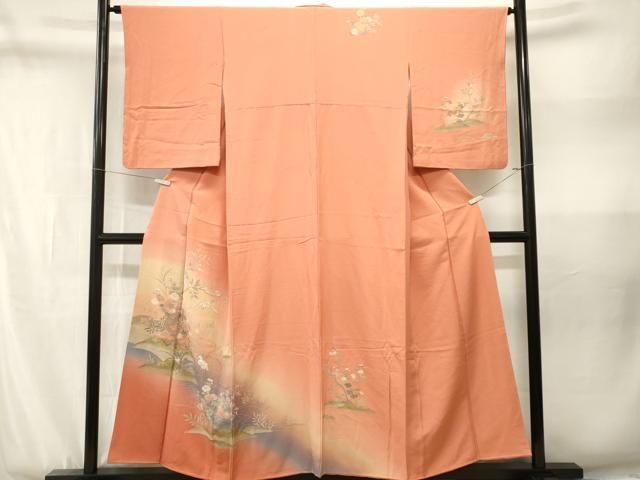 平和屋着物■訪問着 白鷺 流水草花文 暈し染め 正絹 逸品 CABN1797ev