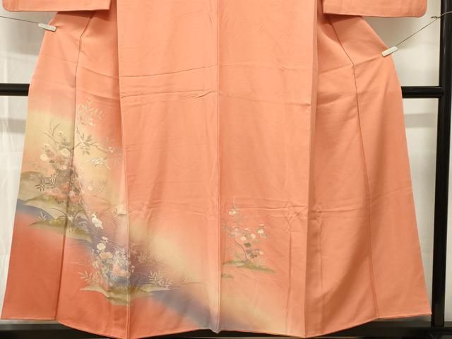 平和屋着物■訪問着 白鷺 流水草花文 暈し染め 正絹 逸品 CABN1797ev