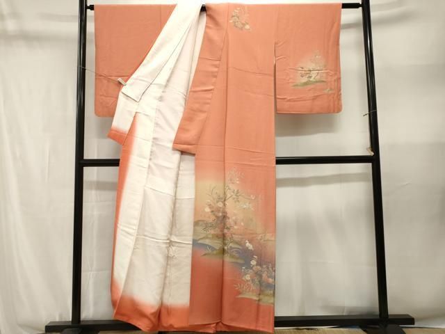 平和屋着物■訪問着 白鷺 流水草花文 暈し染め 正絹 逸品 CABN1797ev
