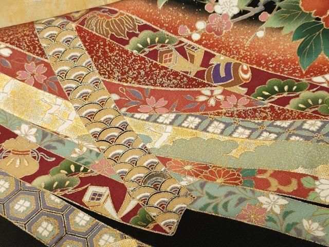 平和屋着物■豪華黒留袖 束ね熨斗雪輪飛鶴枝花文 暈し染め 金彩 正絹 逸品 CABN1799ev
