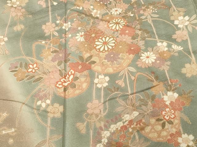 平和屋着物■訪問着 駒刺繍 花籠文 宝尽し 暈し染め 金彩 正絹 逸品 CABN1800ev