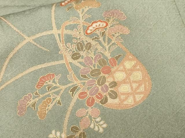 平和屋着物■訪問着 駒刺繍 花籠文 宝尽し 暈し染め 金彩 正絹 逸品 CABN1800ev