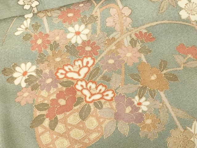 平和屋着物■訪問着 駒刺繍 花籠文 宝尽し 暈し染め 金彩 正絹 逸品 CABN1800ev