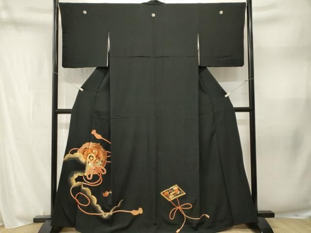 平和屋着物■豪華黒留袖 駒刺繍 鏡裏鳳凰花文 正絹 逸品 CABN1837ev