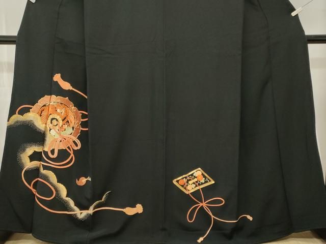 平和屋着物■豪華黒留袖 駒刺繍 鏡裏鳳凰花文 正絹 逸品 CABN1837ev