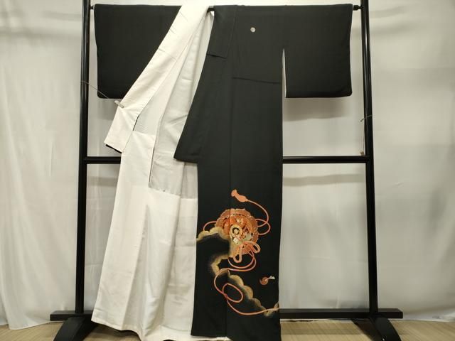 平和屋着物■豪華黒留袖 駒刺繍 鏡裏鳳凰花文 正絹 逸品 CABN1837ev