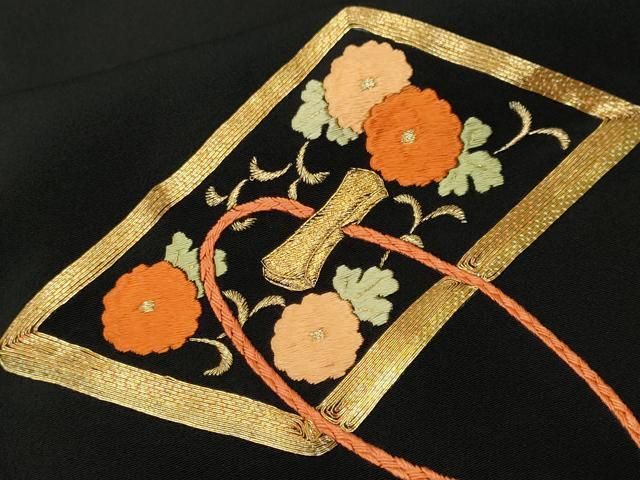 平和屋着物■豪華黒留袖 駒刺繍 鏡裏鳳凰花文 正絹 逸品 CABN1837ev