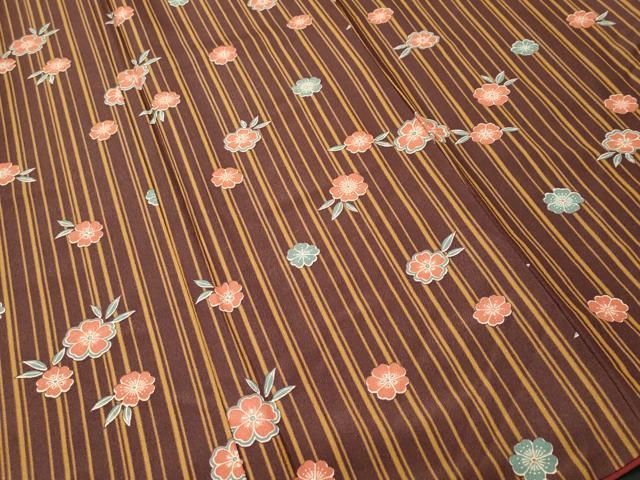 平和屋着物■小紋 舞花縞文 洗える着物 CABN1843ev