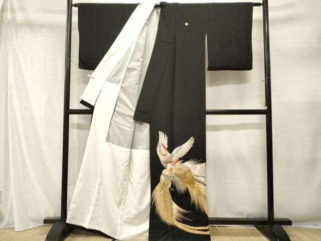 平和屋着物■黒留袖 総刺繍 尾長鳥 金銀糸 洗える着物 CABN1846ev