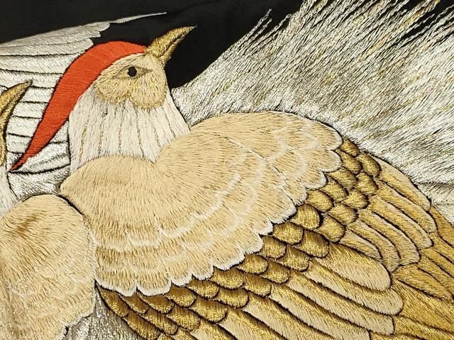 平和屋着物■黒留袖 総刺繍 尾長鳥 金銀糸 洗える着物 CABN1846ev