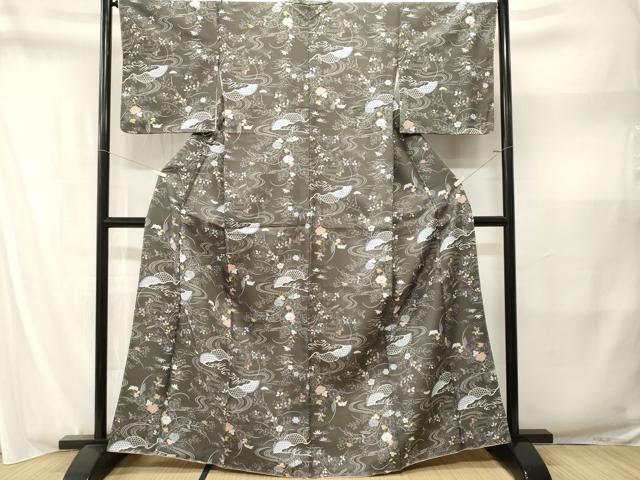 平和屋着物■小紋 籬流水草花文 洗える着物 CABN1864ev