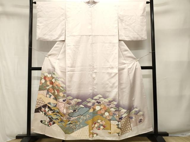 平和屋着物■訪問着 駒刺繍 屏風吉祥花文 暈し染め 金彩 正絹 逸品 CABN1874ev