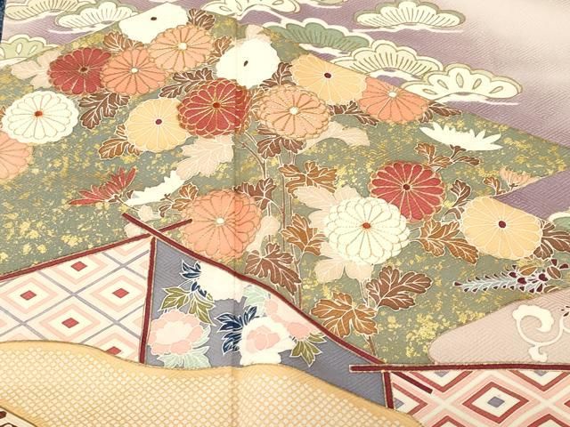 平和屋着物■訪問着 駒刺繍 屏風吉祥花文 暈し染め 金彩 正絹 逸品 CABN1874ev