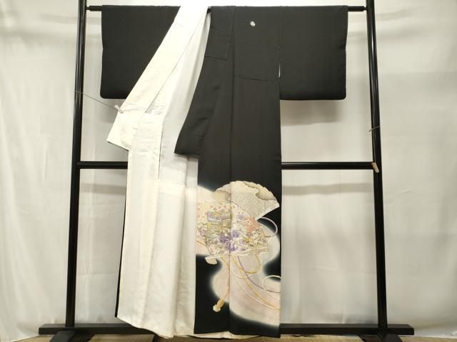 平和屋着物■豪華黒留袖 駒刺繍 檜扇蜀江御所車花文 暈し染め 金銀彩 正絹 逸品 CABN1884ev