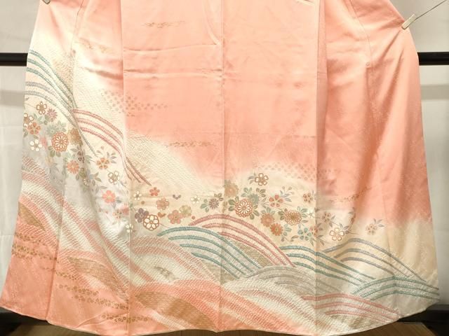 平和屋着物■訪問着 絞り 流水枝花文 暈し染め 金彩 正絹 逸品 CABN1907ev
