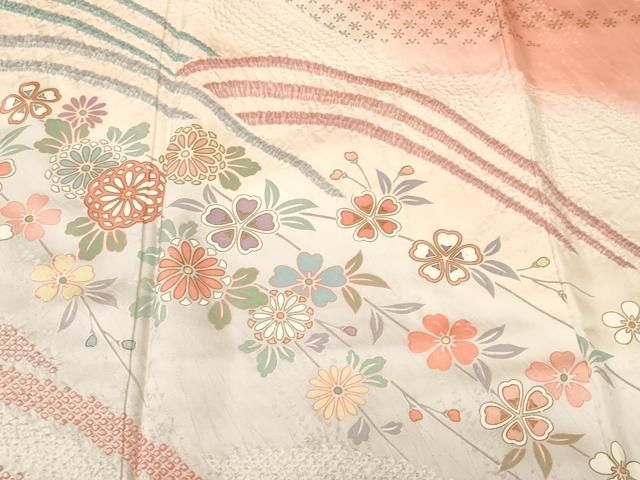 平和屋着物■訪問着 絞り 流水枝花文 暈し染め 金彩 正絹 逸品 CABN1907ev