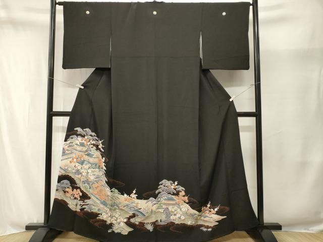 平和屋着物■豪華黒留袖 駒刺繍 松竹梅風景文 正絹 逸品 CABN1920ev