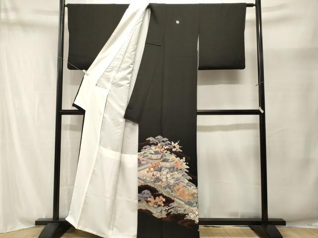 平和屋着物■豪華黒留袖 駒刺繍 松竹梅風景文 正絹 逸品 CABN1920ev