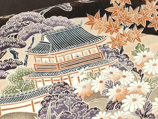 平和屋着物■豪華黒留袖 駒刺繍 松竹梅風景文 正絹 逸品 CABN1920ev