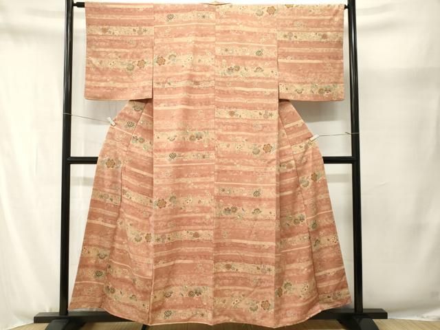平和屋着物■小紋 更紗横段花蝶文 洗える着物 CABN1928ev
