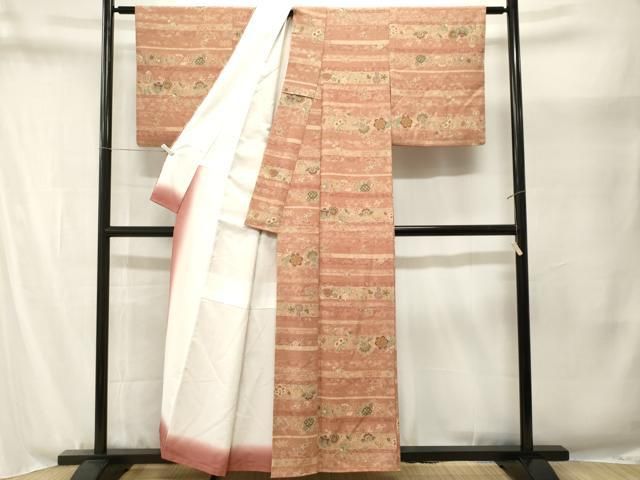 平和屋着物■小紋 更紗横段花蝶文 洗える着物 CABN1928ev
