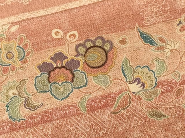 平和屋着物■小紋 更紗横段花蝶文 洗える着物 CABN1928ev